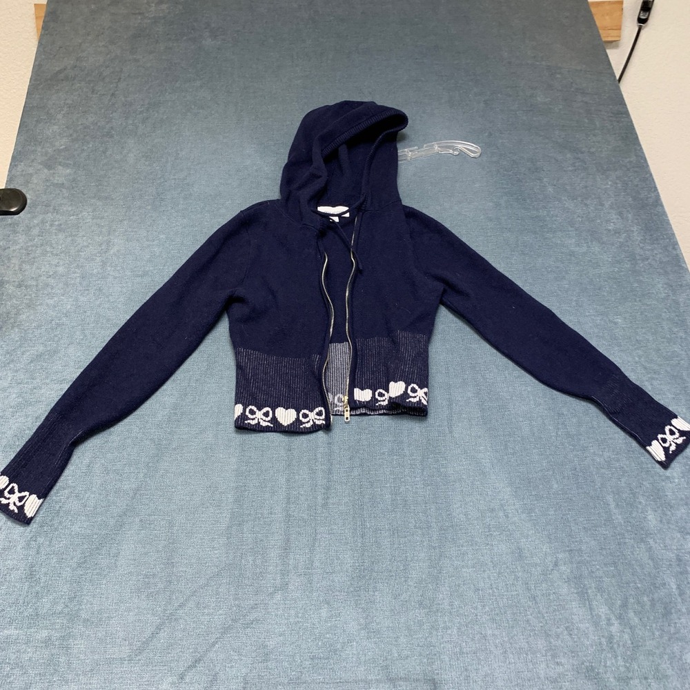 Urban Weekend Hooded Sweater Womens Large Navy Blue Knitted Winter Full Zip